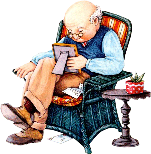 Dziadek patrzący na zdjęcie w ramce